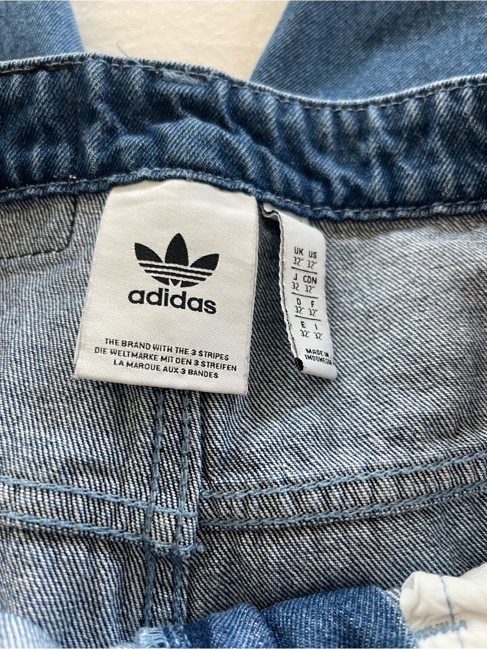 adidas Light Blue Denim Shorts with White Trefoil Tag - Picture 3 of 9
